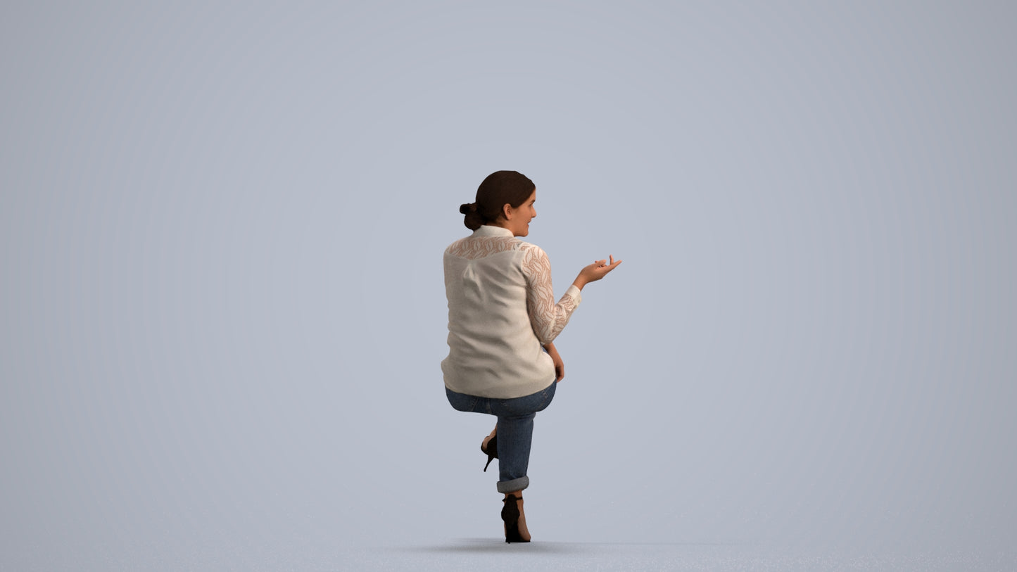 3D people model woman casual sitting, scanned human for 3ds Max rendering, front view render