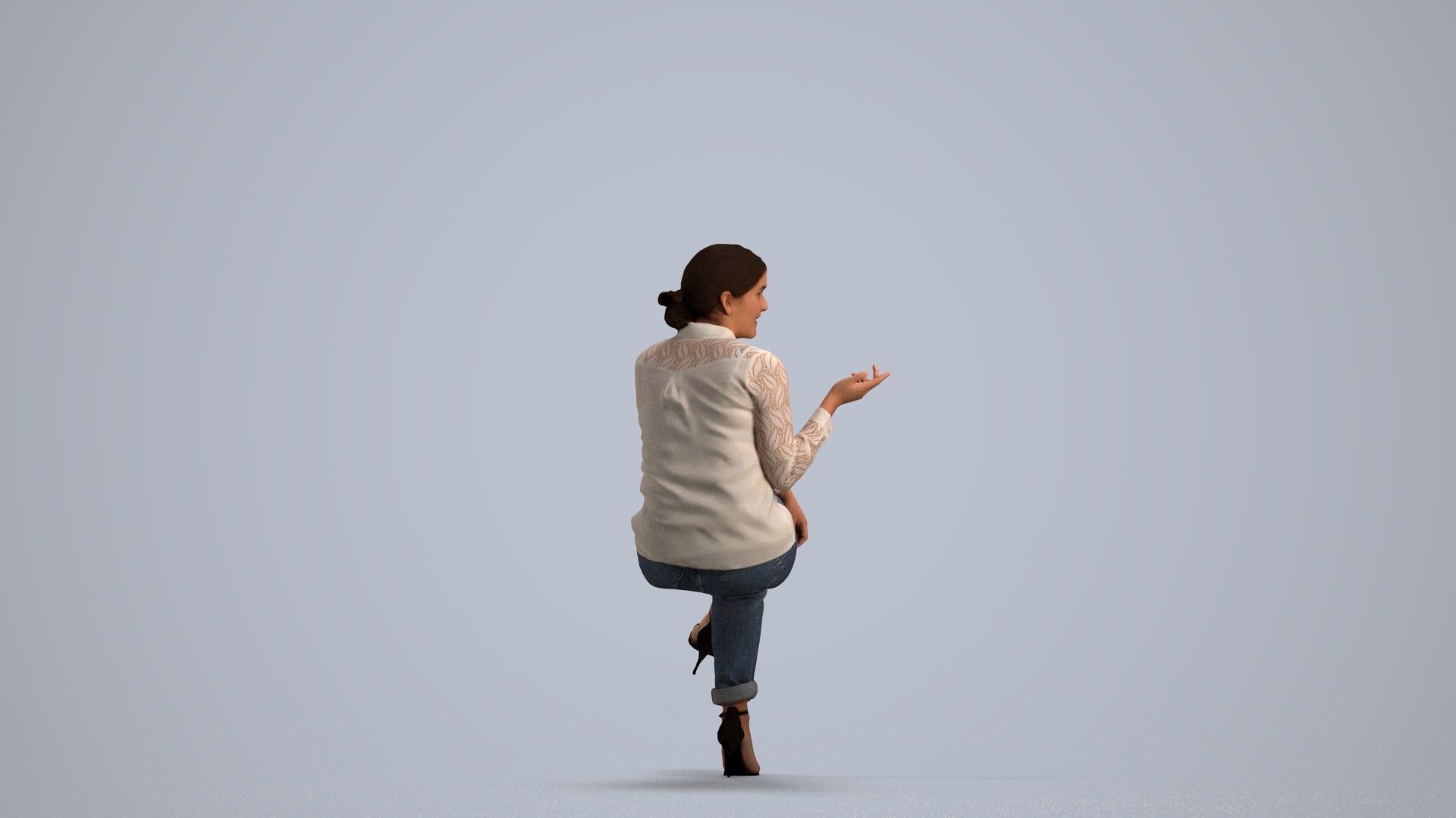 3D people model woman casual sitting, scanned human for 3ds Max rendering, front view render