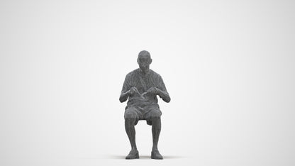 3D scanned senior man sitting casual, photorealistic archviz people for Enscape and SketchUp, three-quarter front view render