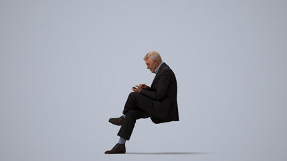 realistic 3D human senior man business, archviz people FBX OBJ for Blender, three-quarter view render