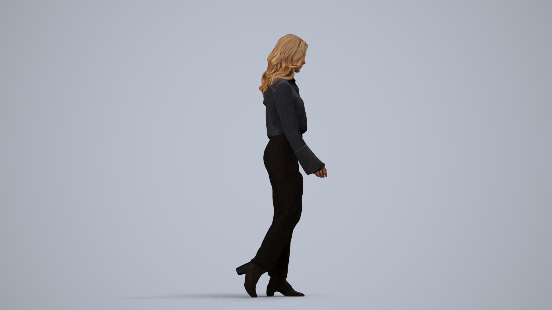3D scanned woman walking business, photorealistic archviz people for Enscape and SketchUp, side view render