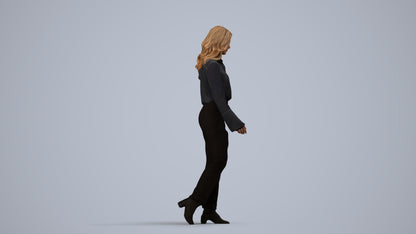 3D scanned woman walking business, photorealistic archviz people for Enscape and SketchUp, side view render