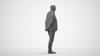 realistic 3D human senior man business standing, archviz people FBX OBJ for Blender, wireframe side view