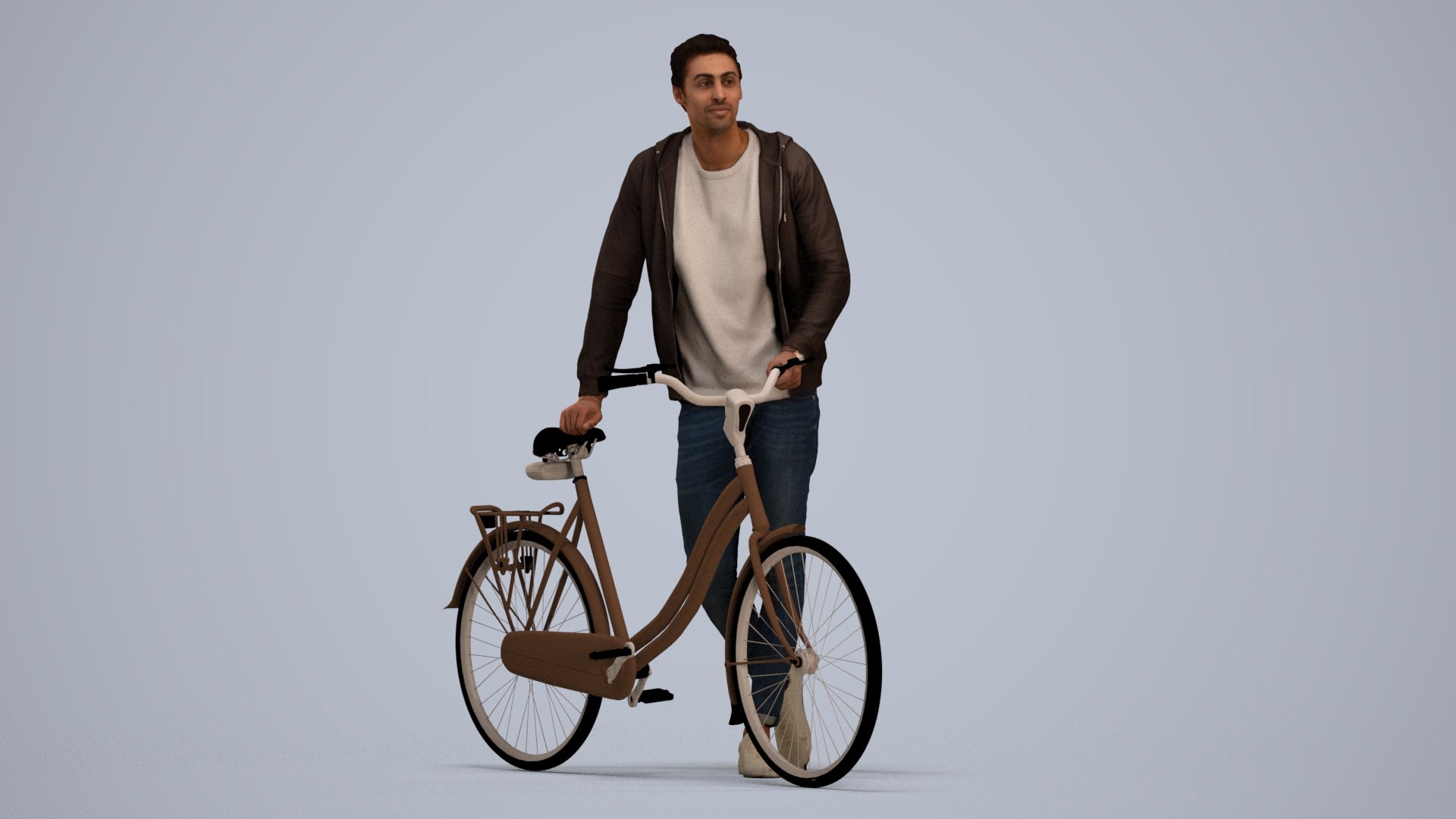 scanned 3D man casual cycling, photogrammetry people for Enscape and V-Ray, standing pose render