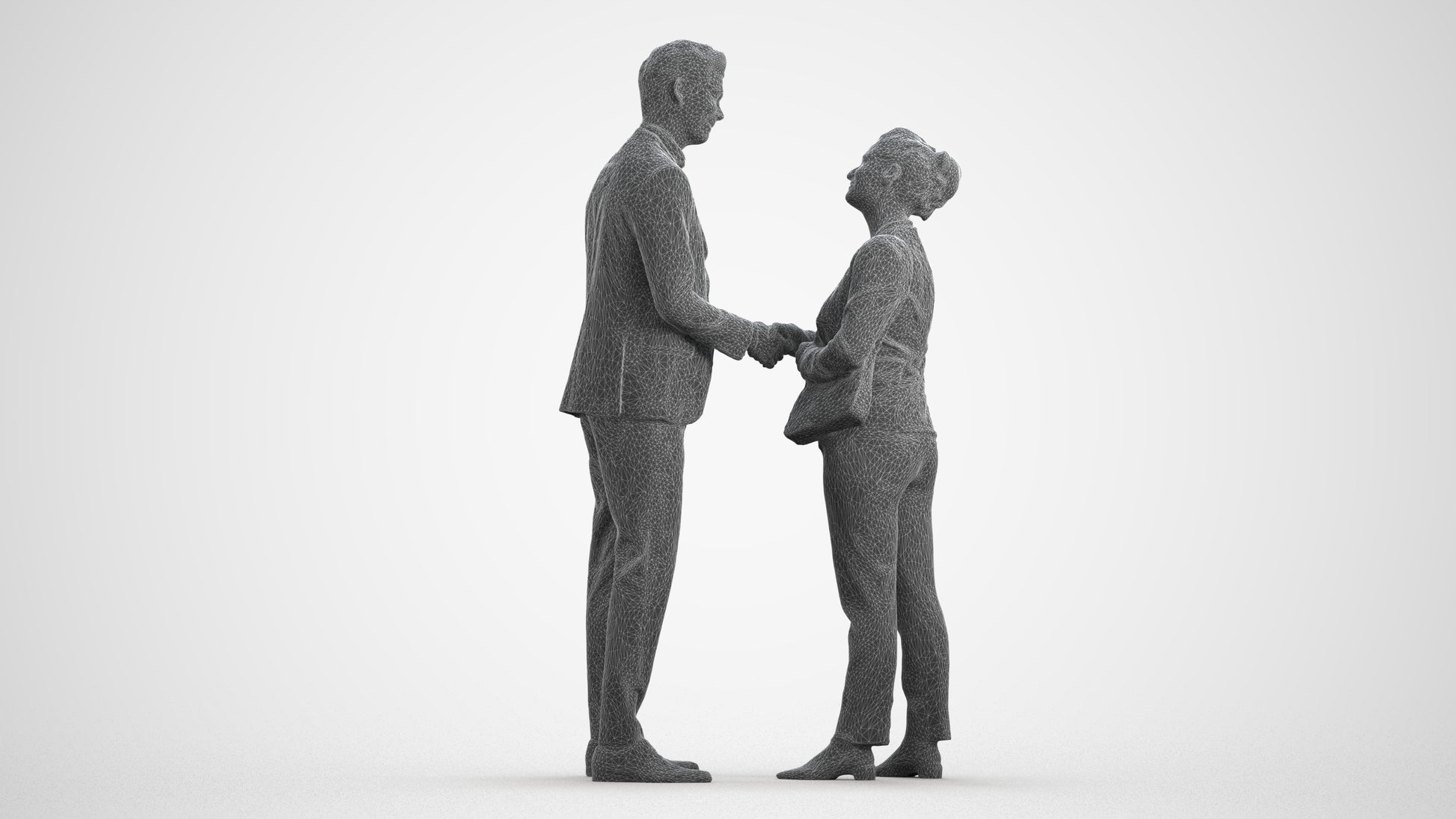 realistic 3D people woman business, render-ready for V-Ray and Corona, FBX OBJ, wireframe front view