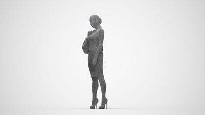 3D scanned woman standing business, photorealistic archviz people for Enscape and SketchUp, wireframe back view