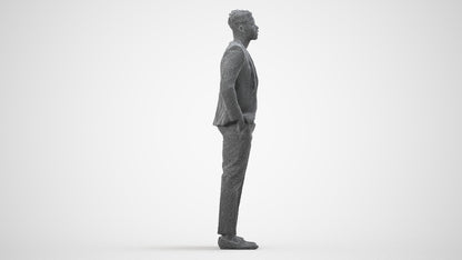 3D human model man casual formalaffairs, photogrammetry scanned person for archviz, wireframe side view