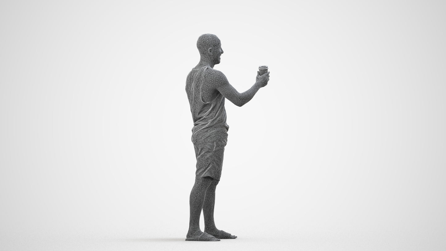 realistic 3D man standing, scanned archviz people for Blender and 3ds Max, wireframe side view
