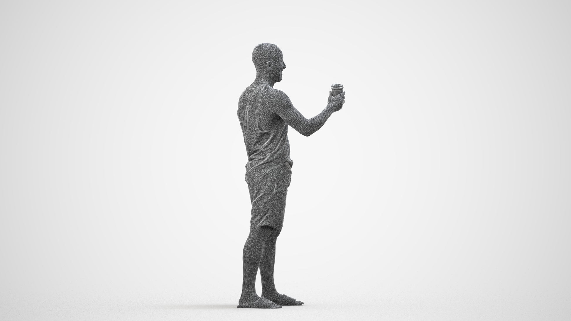 realistic 3D man standing, scanned archviz people for Blender and 3ds Max, wireframe side view