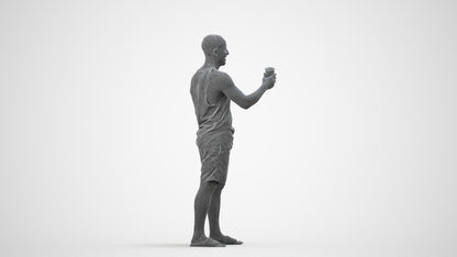realistic 3D man standing, scanned archviz people for Blender and 3ds Max, wireframe side view