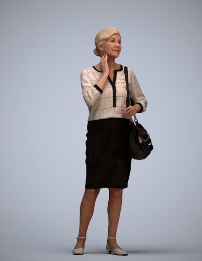 realistic 3D human senior woman business standing, archviz people FBX OBJ for Blender