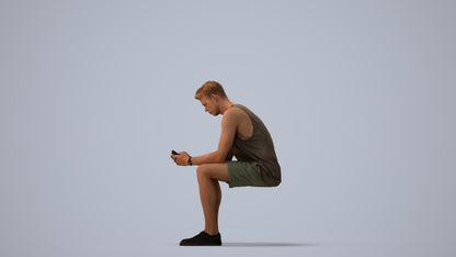 3D people model man casual sitting, scanned human for 3ds Max rendering, three-quarter view render