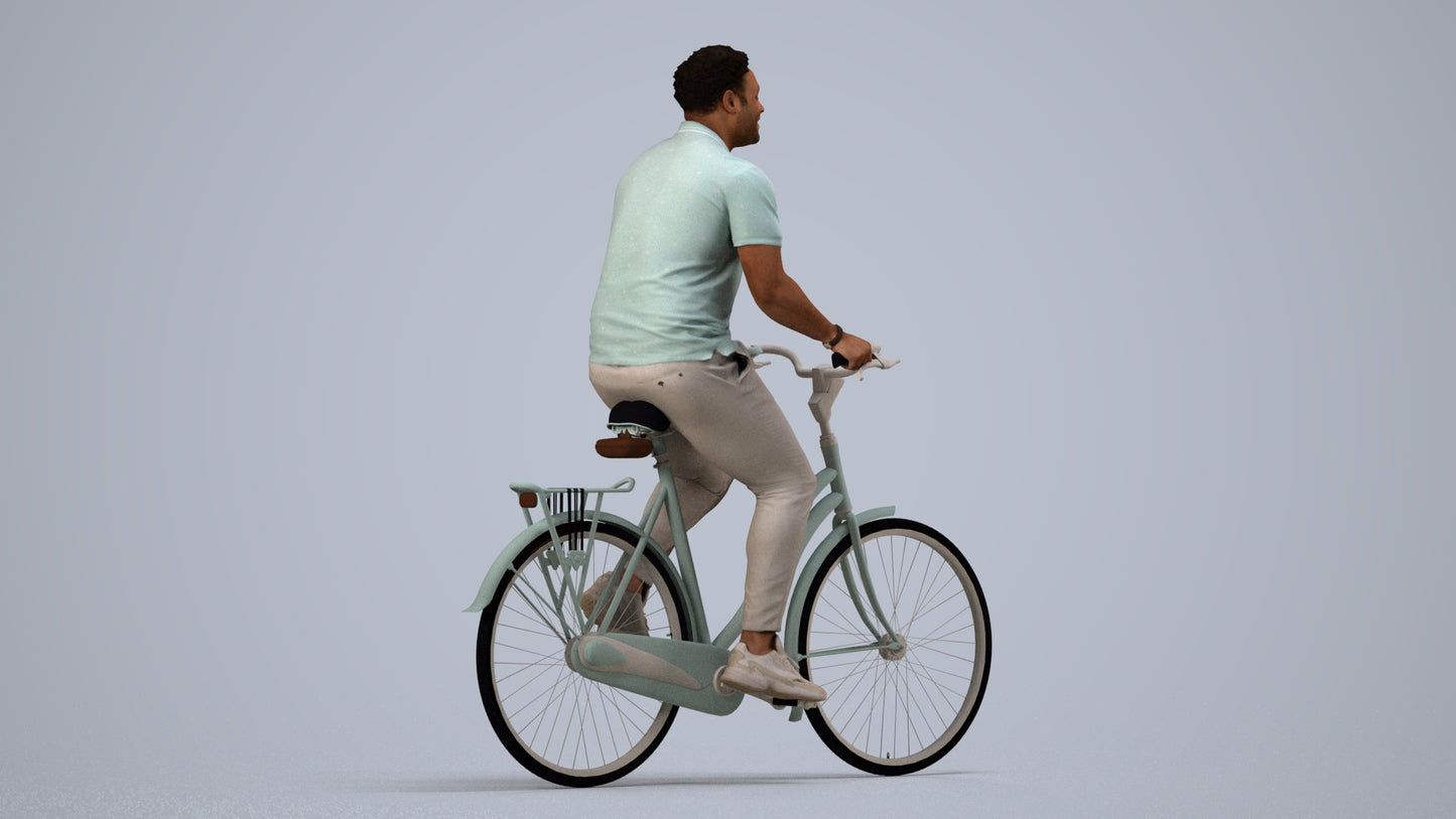 scanned 3D man casual cycling, photogrammetry people for Enscape and V-Ray, side view render