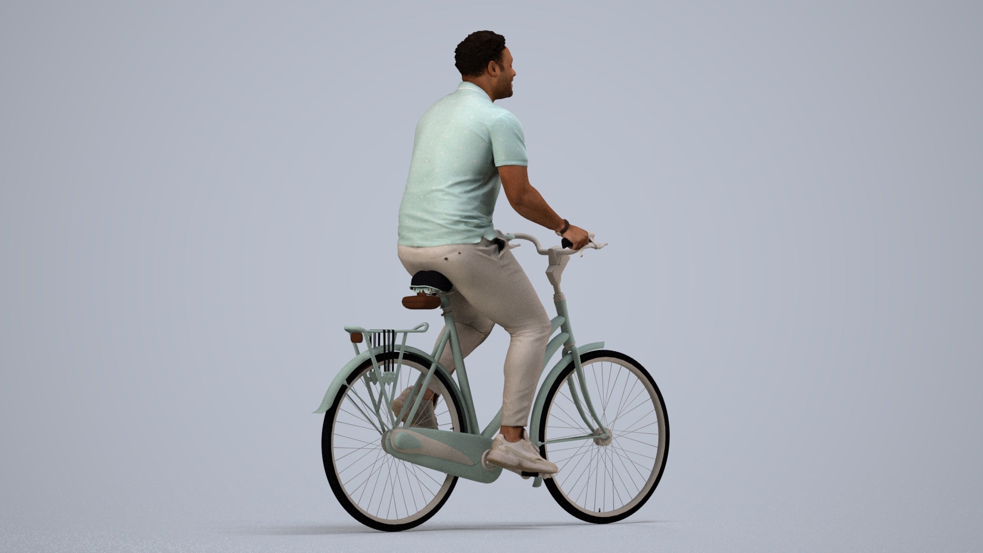 scanned 3D man casual cycling, photogrammetry people for Enscape and V-Ray, side view render