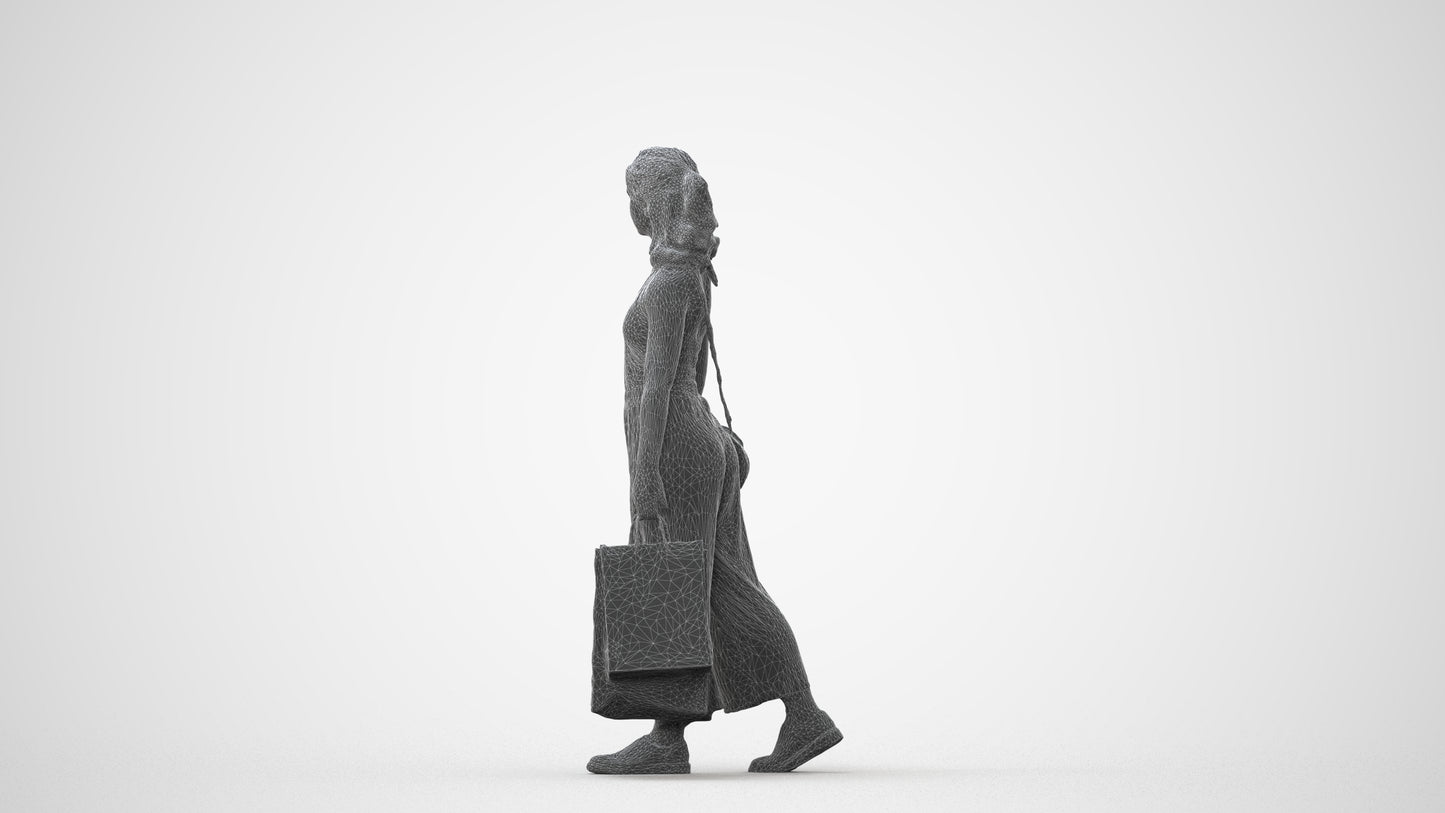 3D people model girl casual shopping, scanned human for 3ds Max rendering, square thumbnail