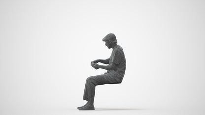 scanned 3D man casual sitting, photogrammetry people for Enscape and V-Ray, square thumbnail