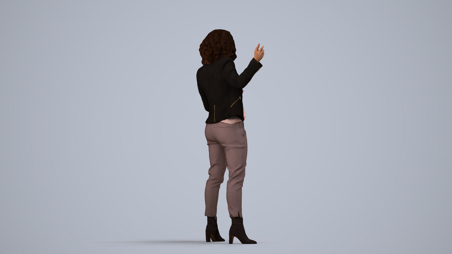 realistic 3D human woman business, archviz people FBX OBJ for Blender, side view render