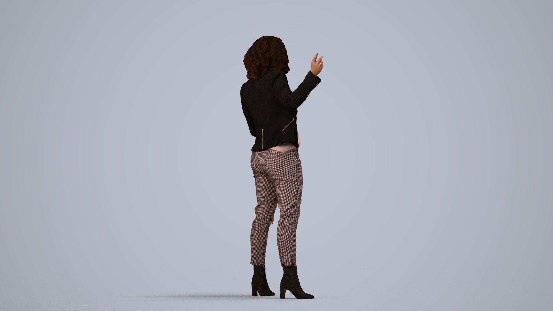 realistic 3D human woman business, archviz people FBX OBJ for Blender, side view render
