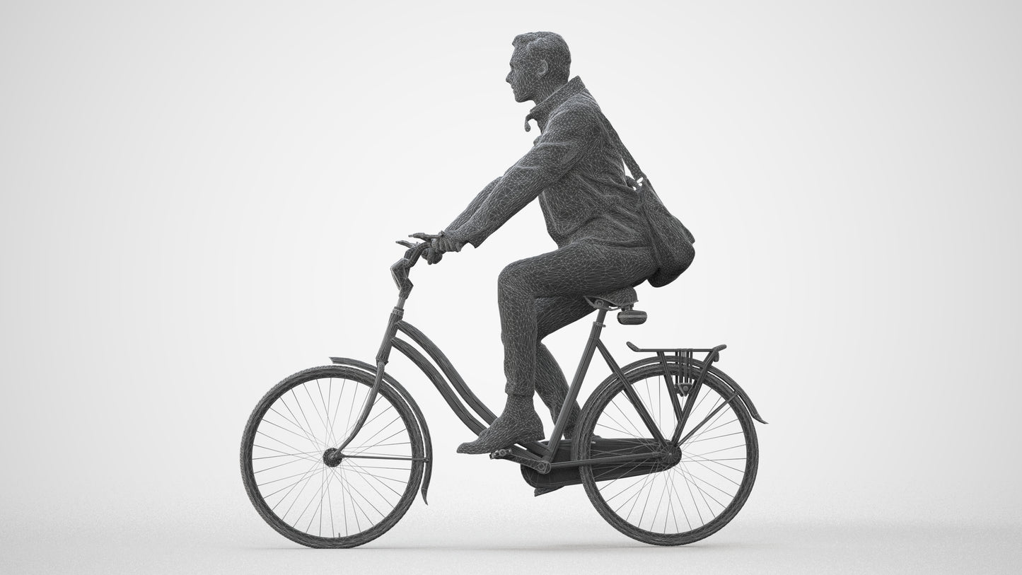 realistic 3D man casual cycling, scanned archviz people for Blender and 3ds Max, square thumbnail