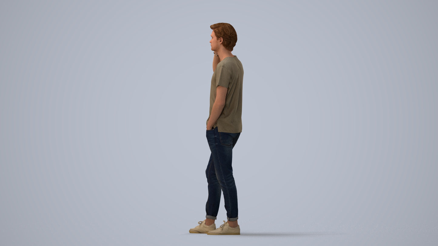 photogrammetry 3D man casual standing, realistic human model archviz FBX, three-quarter view render
