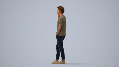 photogrammetry 3D man casual standing, realistic human model archviz FBX, three-quarter view render