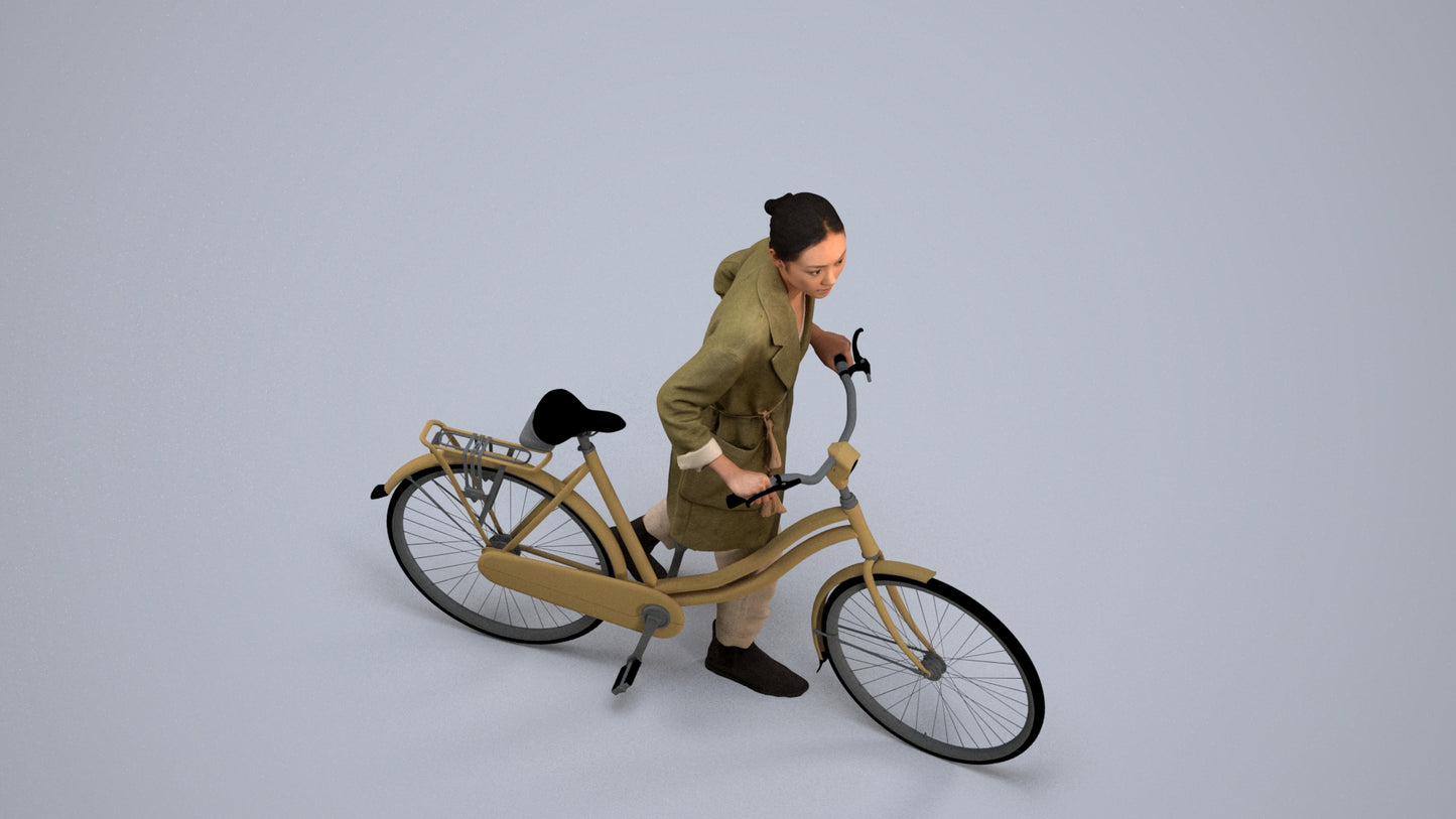 realistic 3D people woman casual cycling, render-ready for V-Ray and Corona, FBX OBJ, back view render