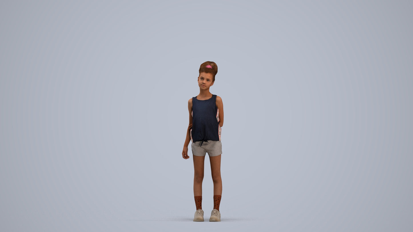 3D human model girl sport kids, photogrammetry scanned person for archviz, standing pose render