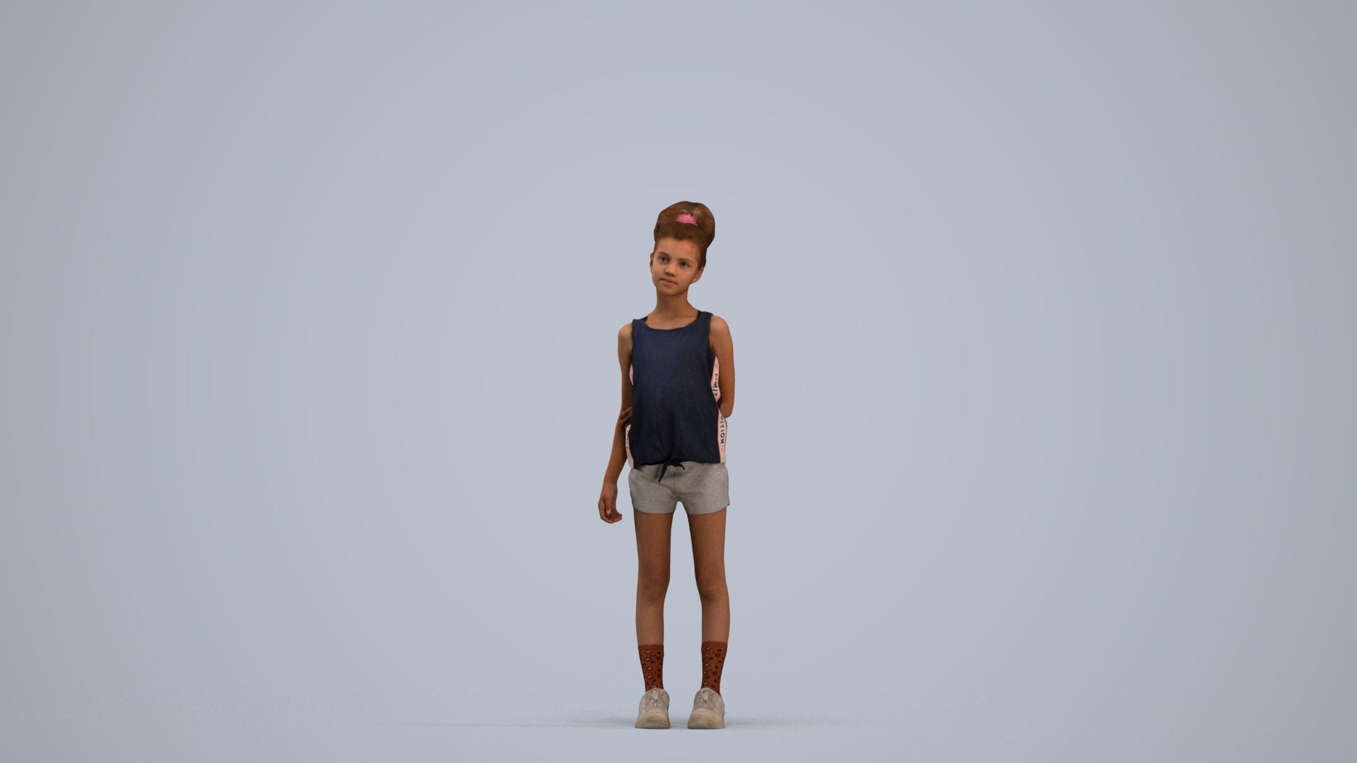 3D human model girl sport kids, photogrammetry scanned person for archviz, standing pose render