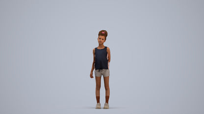 3D human model girl sport kids, photogrammetry scanned person for archviz, standing pose render