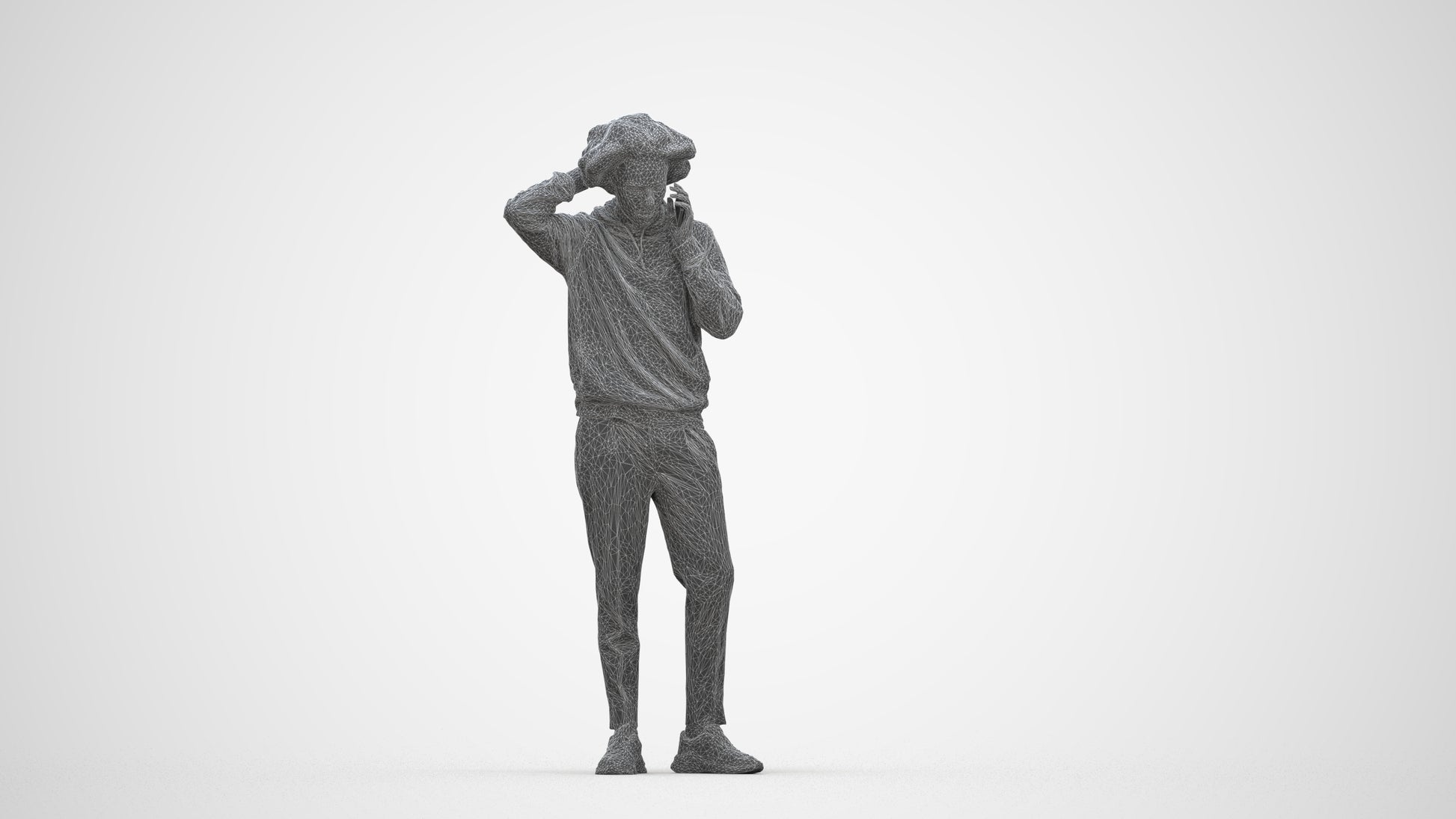 realistic 3D people man casual standing, render-ready for V-Ray and Corona, FBX OBJ, wireframe back view