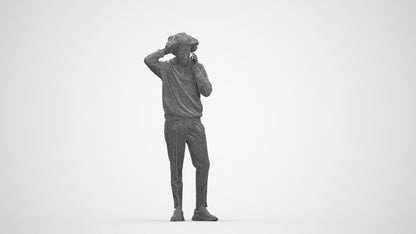 realistic 3D people man casual standing, render-ready for V-Ray and Corona, FBX OBJ, wireframe back view