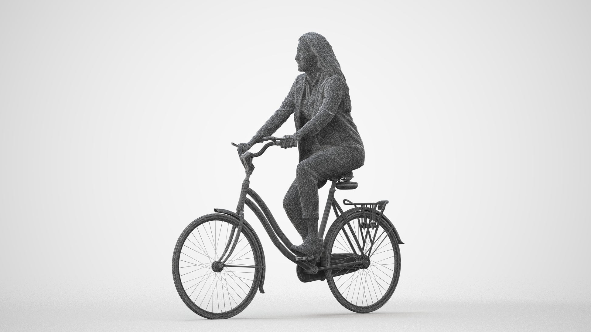 photogrammetry 3D woman business cycling, realistic human model archviz FBX, square thumbnail