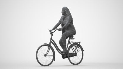photogrammetry 3D woman business cycling, realistic human model archviz FBX, square thumbnail