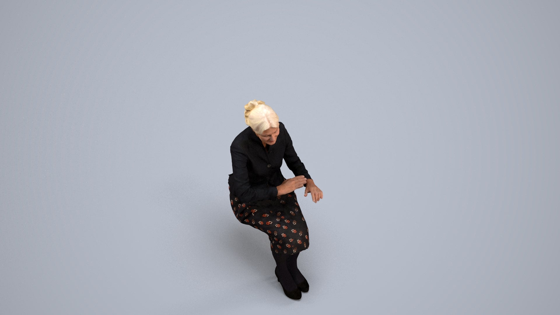 scanned 3D senior woman formal sitting, photogrammetry people for Enscape and V-Ray, back view render