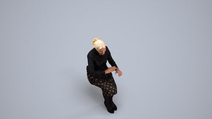 scanned 3D senior woman formal sitting, photogrammetry people for Enscape and V-Ray, back view render