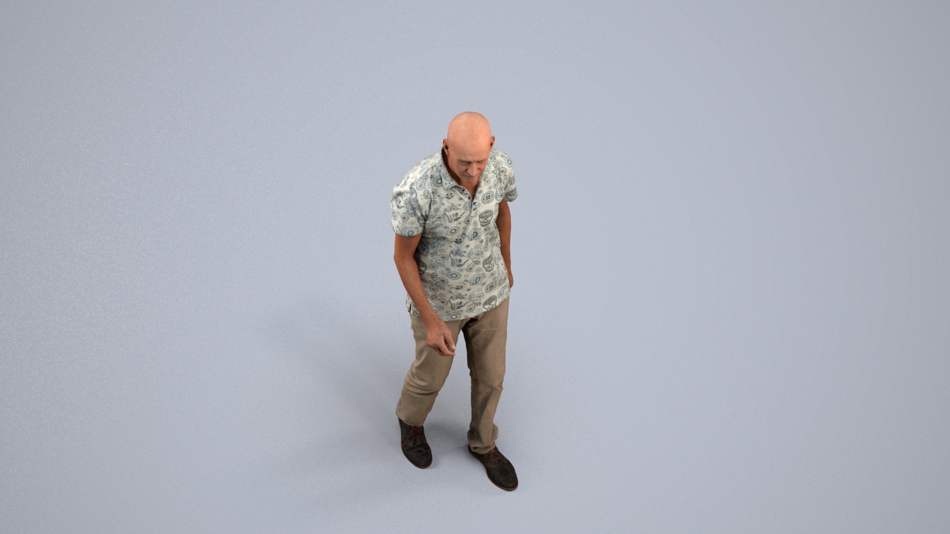 scanned 3D senior man casual walking, photogrammetry people for Enscape and V-Ray, back view render
