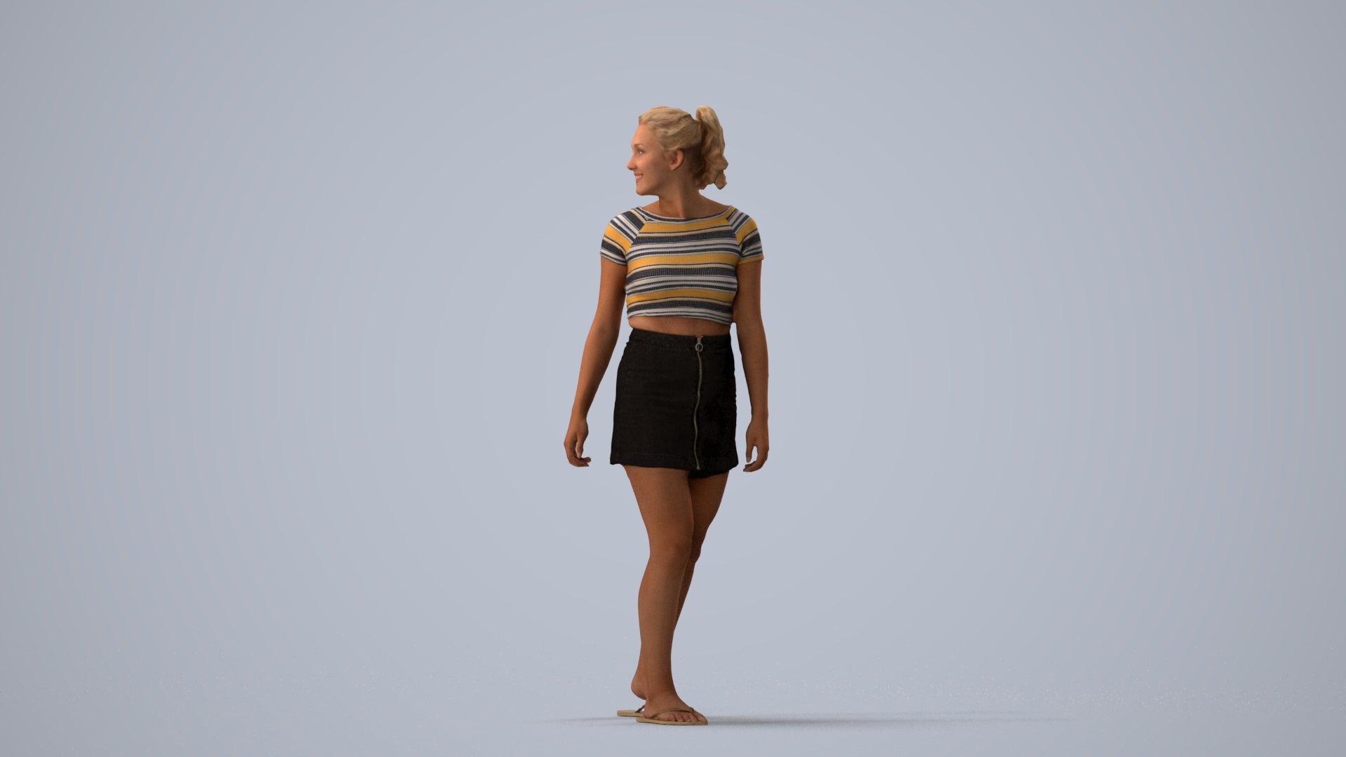 3D people model woman casual walking, scanned human for 3ds Max rendering, three-quarter view render