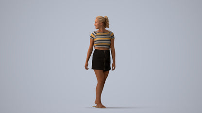 3D people model woman casual walking, scanned human for 3ds Max rendering, three-quarter view render