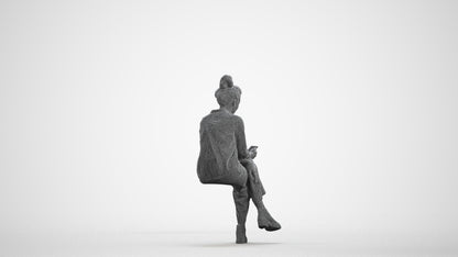photogrammetry 3D woman casual sitting, realistic human model archviz FBX, wireframe front view