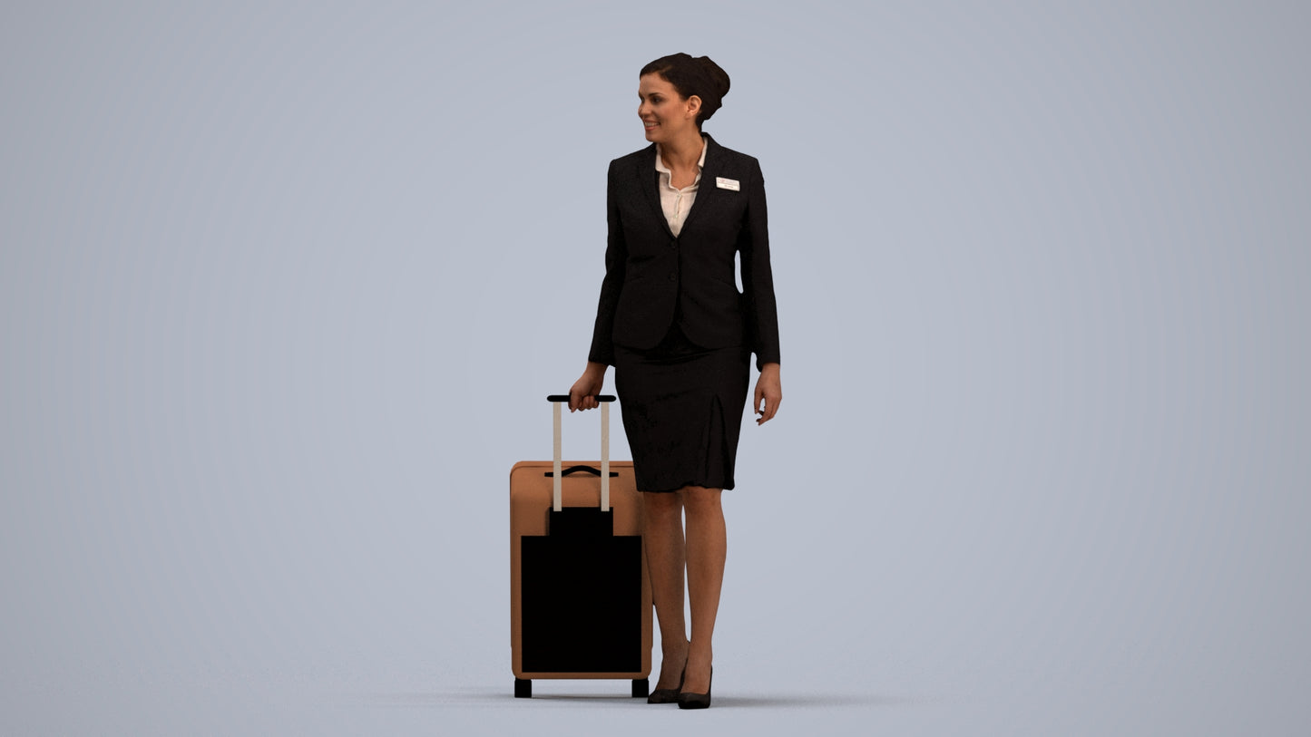 3D people model woman hospitality, scanned human for 3ds Max rendering, standing pose render