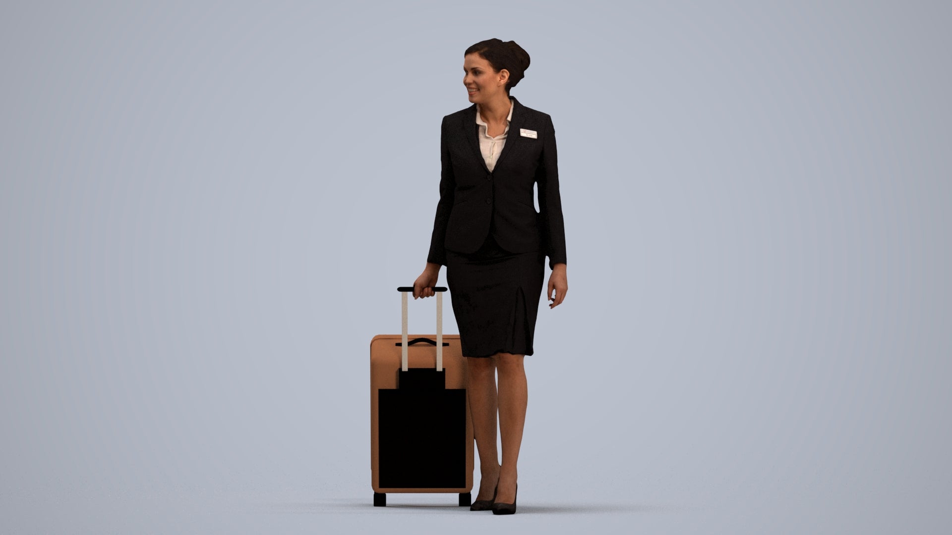 3D people model woman hospitality, scanned human for 3ds Max rendering, standing pose render