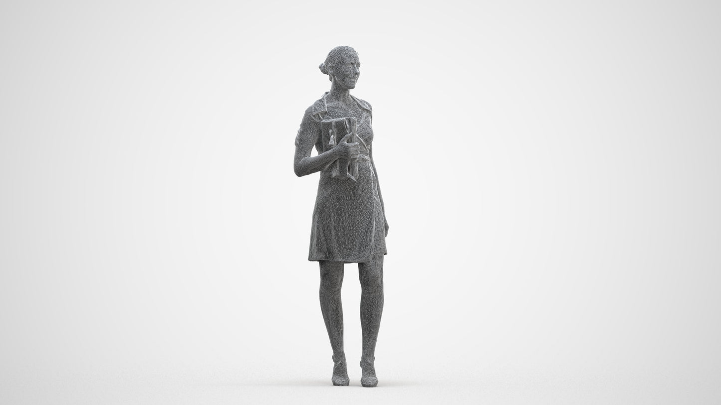 realistic 3D woman business standing, scanned archviz people for Blender and 3ds Max, three-quarter front view render