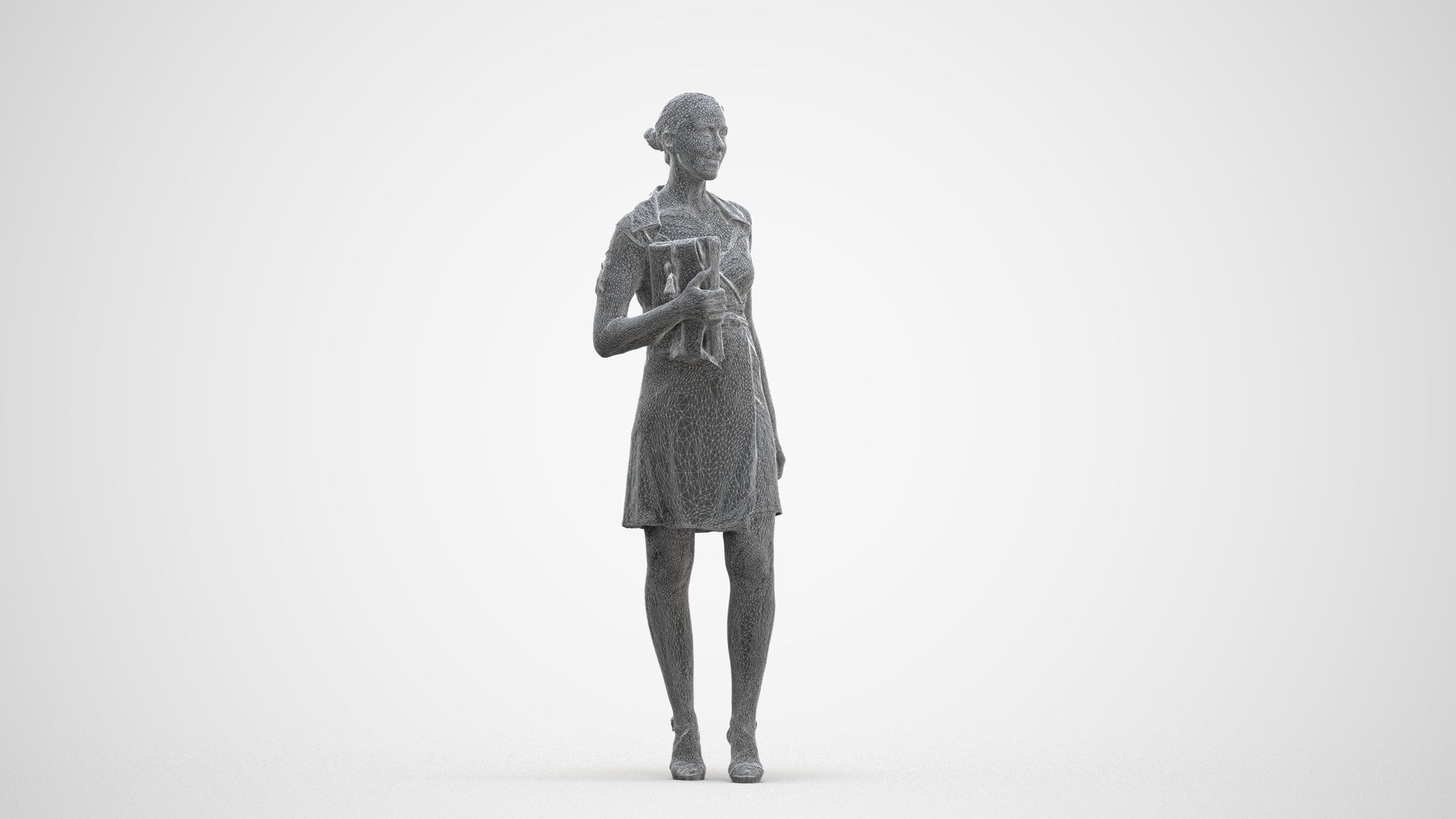 realistic 3D woman business standing, scanned archviz people for Blender and 3ds Max, three-quarter front view render