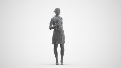 realistic 3D woman business standing, scanned archviz people for Blender and 3ds Max, three-quarter front view render