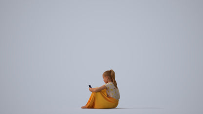 3D human model girl casual kids, photogrammetry scanned person for archviz, three-quarter view render