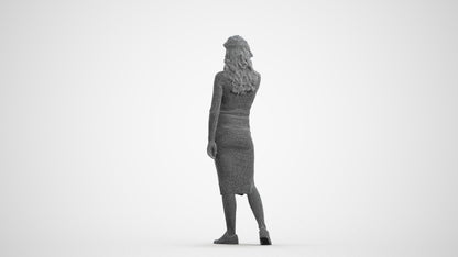 3D human model woman casual walking, photogrammetry scanned person for archviz, wireframe front view