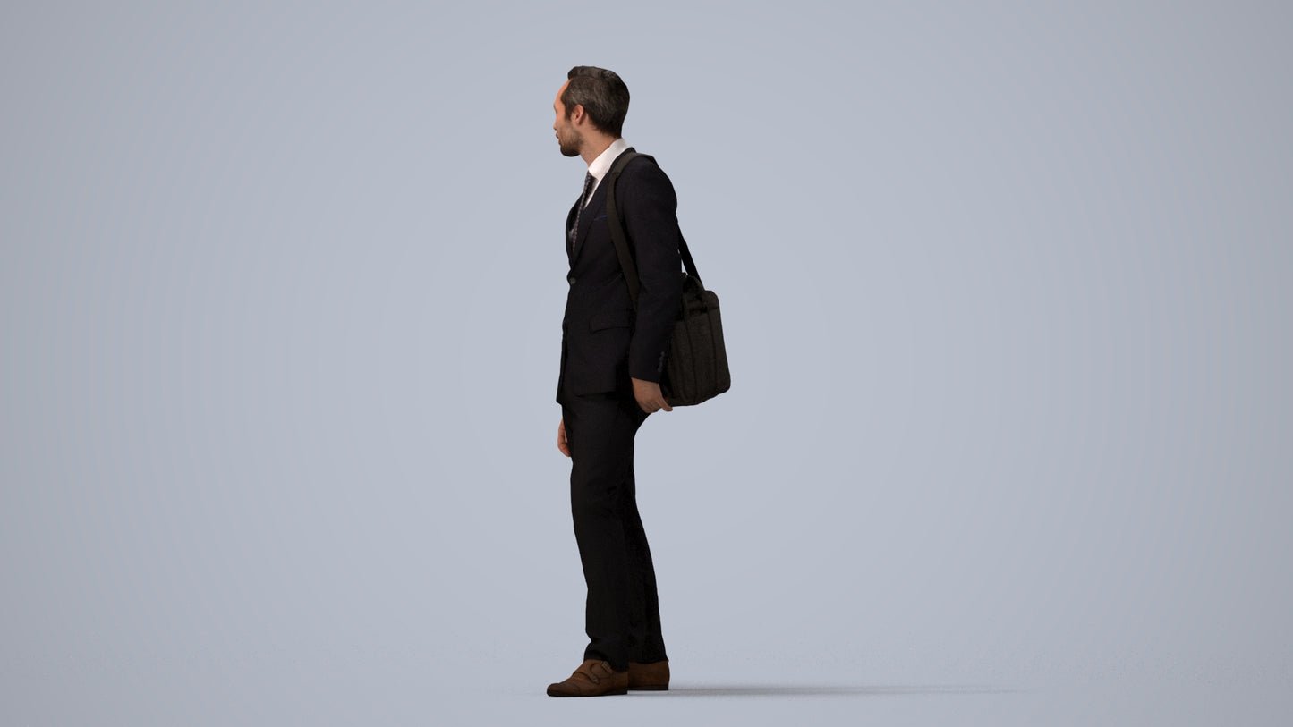 realistic 3D man business, scanned archviz people for Blender and 3ds Max, three-quarter view render