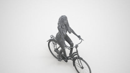 3D scanned woman cycling casual, photorealistic archviz people for Enscape and SketchUp, wireframe three-quarter view