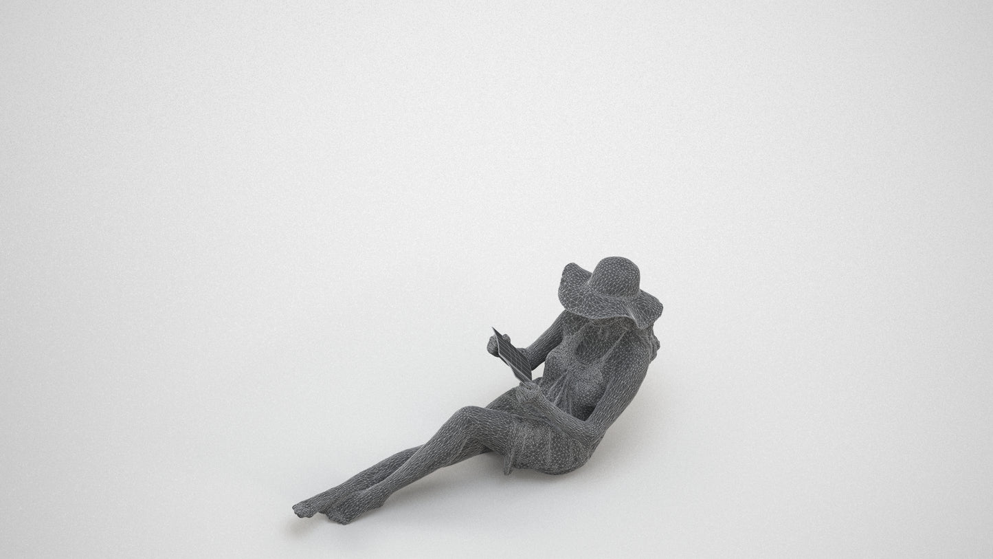 3D scanned woman pool, photorealistic archviz people for Enscape and SketchUp, wireframe three-quarter view