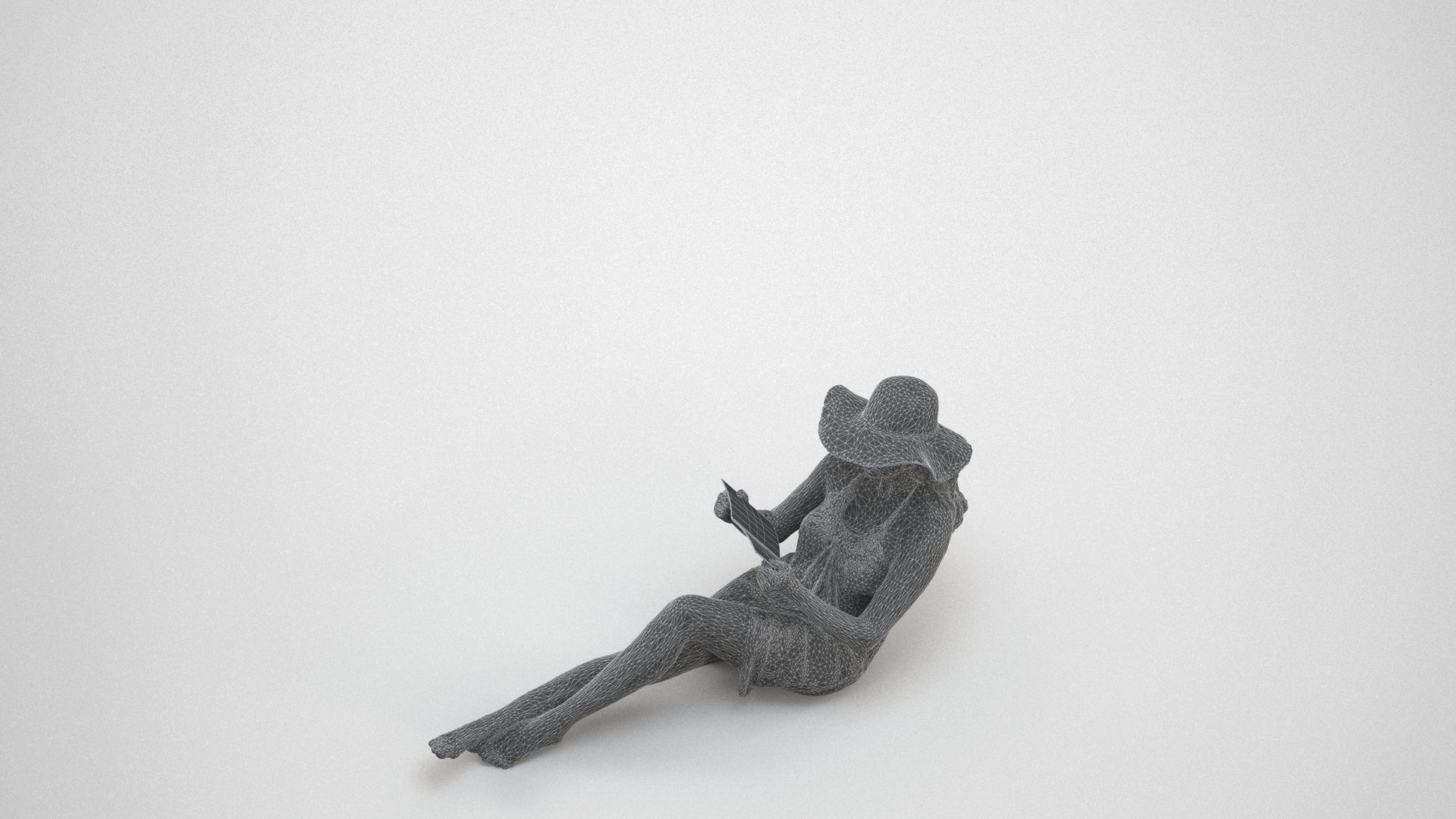 3D scanned woman pool, photorealistic archviz people for Enscape and SketchUp, wireframe three-quarter view